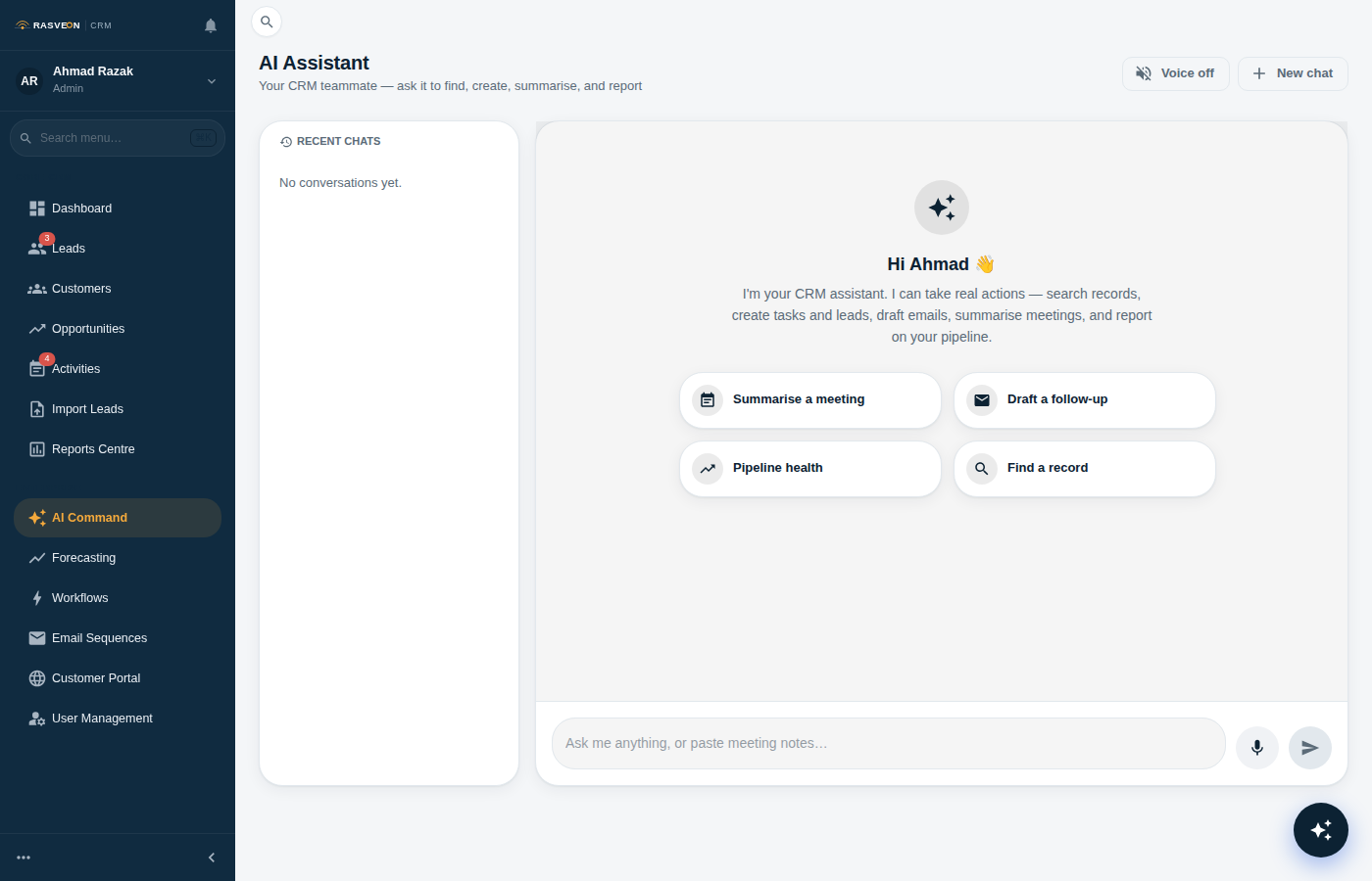 AI Assistant command centre