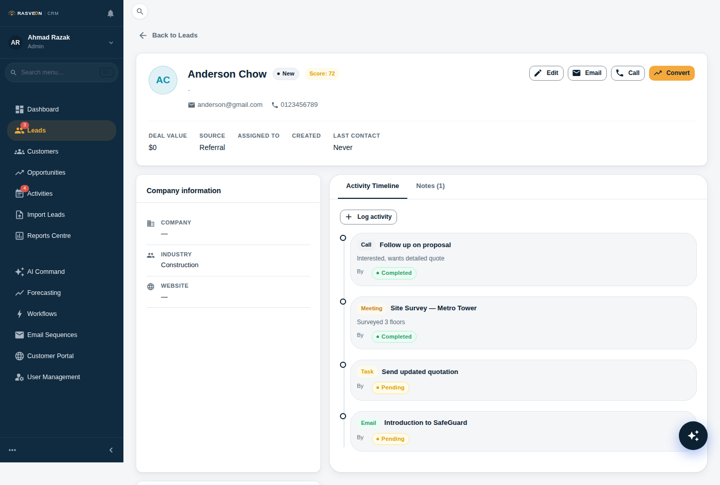 Lead detail page